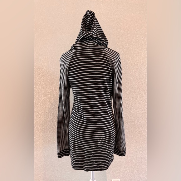 James Perse Grey Striped Hooded Pullover Hi-Low Hem & Kangaroo Pocket - Size S - Picture 4 of 14